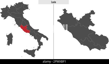 map of Lazio province of Italy and location on Italian map Stock Vector