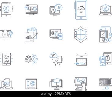 Gadjets and software outline icons collection. Gadgets, Software, Electronics, Technology, Computers, Phones, Tablets vector and illustration concept Stock Vector