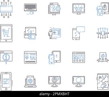 Gadjets and computers outline icons collection. Gadgets, Computers, Technology, Electronics, Hardware, Laptops, Desktops vector and illustration Stock Vector