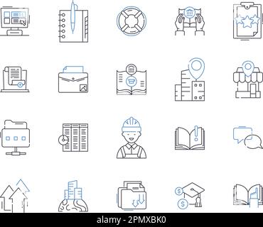 online learning outline icons collection. E-learning, virtual, tutorials, digital, courses, education, webinars vector and illustration concept set Stock Vector