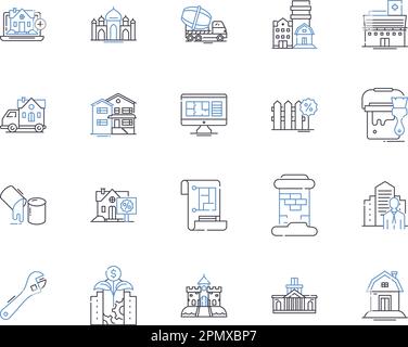 Real Estate Technology outline icons collection. Realty, Technological, Proptech, Innovation, Automation, AI, Analytics vector and illustration Stock Vector