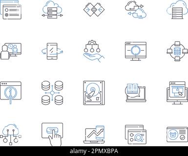 Digital industry outline icons collection. Digital, industry, technology, online, computing, internet, marketing vector and illustration concept set Stock Vector