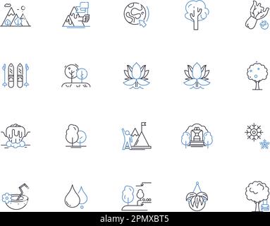 Climate outline icons collection. Climate, Heat, Cold, Temperatures, Global, Weather, Atmosphere vector and illustration concept set. Humidity, Wind Stock Vector