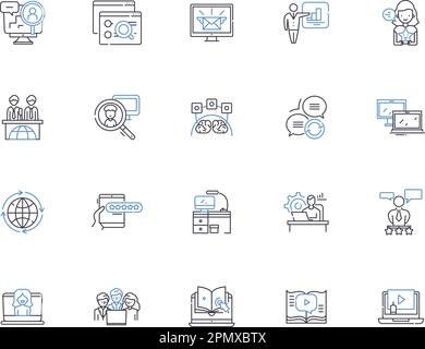Online people outline icons collection. People, Online, Networking, Community, Connect, Chatting, Users vector and illustration concept set. Interact Stock Vector