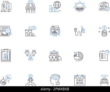 Objectives and Key Results outline icons collection. Goals, Objectives, Outcomes, Success, Metrics, KRA, KRAs vector and illustration concept set. KPI Stock Vector