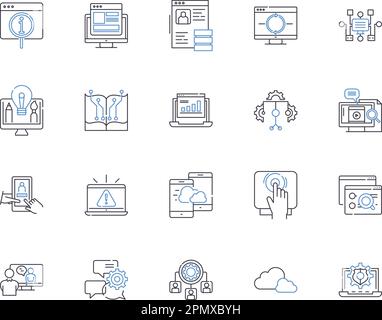Digital equipment outline icons collection. Computer, Technology, Electronics, Avatar, Network, Software, Gadget vector and illustration concept set Stock Vector