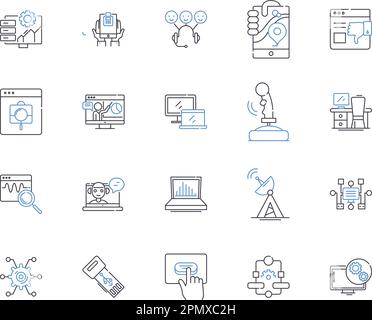 Deep learning outline icons collection. Deep, Learning, Neural, Networks, AI, Machine, Computer vector and illustration concept set. Vision Stock Vector