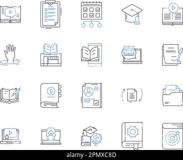 online learning outline icons collection. E-learning, virtual, tutorials, digital, courses, education, webinars vector and illustration concept set Stock Vector