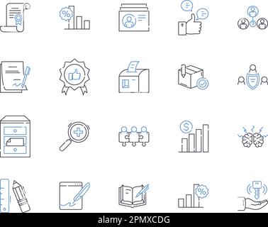 Office and managers outline icons collection. Office, Managers, Supplies, Employees, Documents, Organization, Technology vector and illustration Stock Vector