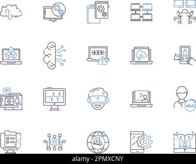 Digital industry outline icons collection. Digital, industry, technology, online, computing, internet, marketing vector and illustration concept set Stock Vector