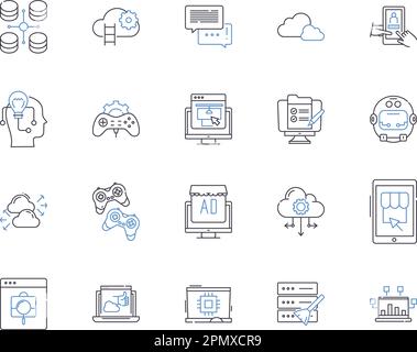 Digital soft outline icons collection. Digital, Soft, Technology, Software, Computer, Program, Online vector and illustration concept set. Network Stock Vector