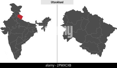 map of Uttarakhand state of India and location on Indian map Stock Vector