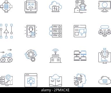 Digital soft outline icons collection. Digital, Soft, Technology, Software, Computer, Program, Online vector and illustration concept set. Network Stock Vector