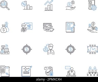 Audit outline icons collection. Auditing, Assessments, Testing, Examination, Evaluation, Analysis, Reviews vector and illustration concept set Stock Vector