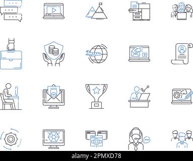 Corporation workflow outline icons collection. Corporate, Workflow, Process, Management, Automation, Systems, Analysis vector and illustration concept Stock Vector