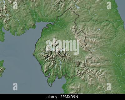 Cumbria, administrative county of England - Great Britain. Elevation map colored in wiki style with lakes and rivers Stock Photo