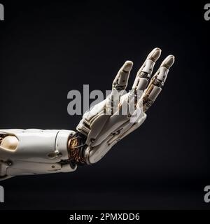Closeup robotic arm with a black background. Stock Photo