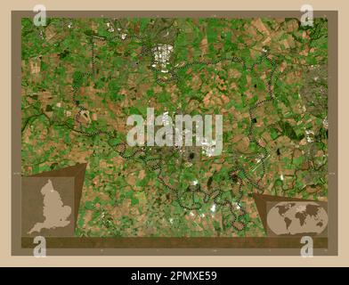 Darlington, unitary authority of England - Great Britain. Low resolution satellite map. Locations of major cities of the region. Corner auxiliary loca Stock Photo