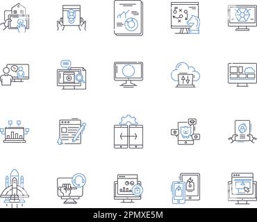 Deep learning outline icons collection. Deep, Learning, Neural, Networks, AI, Machine, Computer vector and illustration concept set. Vision Stock Vector