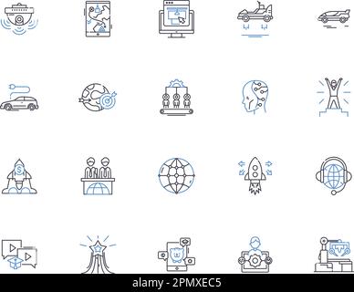 Future technologies outline icons collection. AI, Robotics, Automation, Virtual Reality, Quantum Computing, Augmented Reality, Biotechnology vector Stock Vector