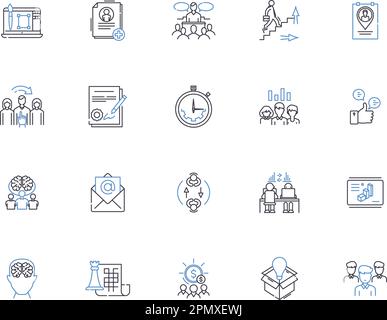 Management concept outline icons collection. Management, Concept, Planning, Leadership, Organizing, Control, Decision-Making vector and illustration Stock Vector