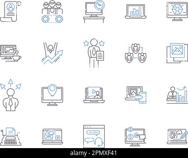 Working enterprise outline icons collection. Enterprise, Working, Business, Organization, Firm, Company, Corporation vector and illustration concept Stock Vector