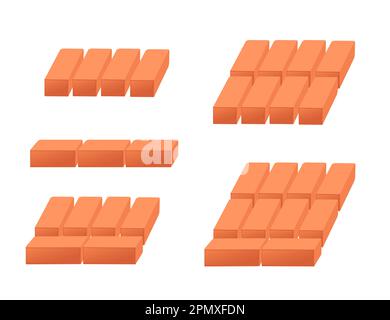Set of red bricks vector illustration on white background Stock Vector