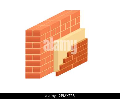 Brickworks with high quality red bricks and insulation layer vector illustration on white background Stock Vector