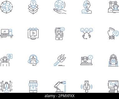Future technologies outline icons collection. AI, Robotics, Automation, Virtual Reality, Quantum Computing, Augmented Reality, Biotechnology vector Stock Vector
