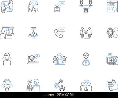Clients outline icons collection. Customers, Consumers, Patrons, Buyers, Subscribers, Audience, Users vector and illustration concept set. Clients Stock Vector