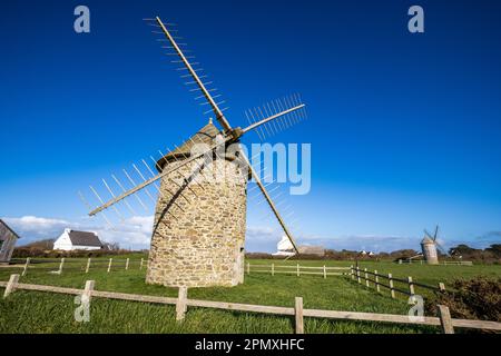 Moulins de Trouguer near Pointe du Van on the Brittany coast, France Stock Photo