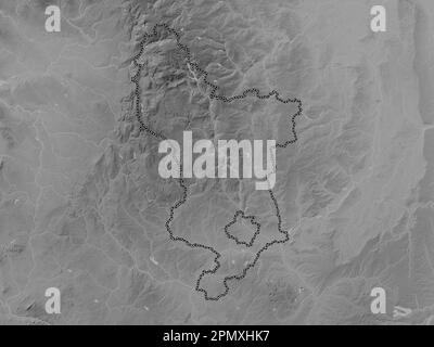 Derbyshire, administrative county of England - Great Britain. Grayscale elevation map with lakes and rivers Stock Photo