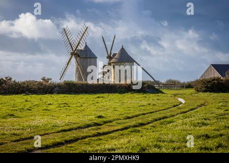 Moulins de Trouguer near Pointe du Van on the Brittany coast, France Stock Photo