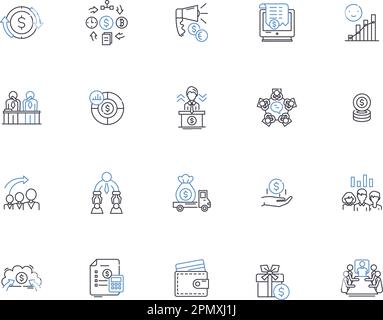 Bank outline icons collection. Loan, Savings, Mortgage, Investment, ATM, Credit, Banking vector and illustration concept set. Interest, Account, Debit Stock Vector