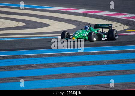 LE CASTELLET, FRANCE, April 8, 2023 : Ancient Formula One car on track during the fifth French Historic Grand Prix on Circuit Paul Ricard. Stock Photo