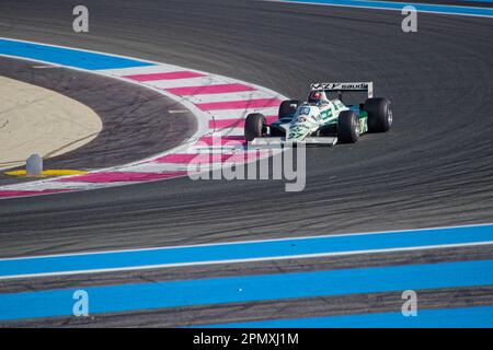 LE CASTELLET, FRANCE, April 8, 2023 : Ancient Formula One car on track during the fifth French Historic Grand Prix on Circuit Paul Ricard. Stock Photo