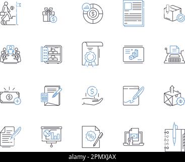 Stock trading outline icons collection. Trading, Stocks, Shares, Brokerage, Day-trading, Bull, Bear vector and illustration concept set. Investing Stock Vector