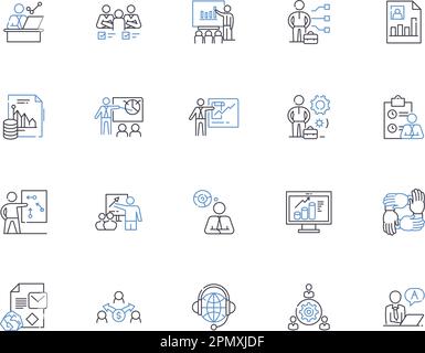System design outline icons collection. System, Design, Architecture, Modeling, Algorithm, Coding, Simulation vector and illustration concept set Stock Vector