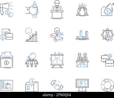 Stock trading outline icons collection. Trading, Stocks, Shares, Brokerage, Day-trading, Bull, Bear vector and illustration concept set. Investing Stock Vector