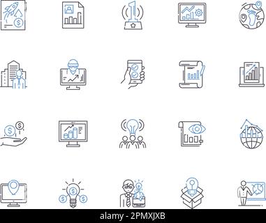 Development outline icons collection. Growth, Progress, Expansion, Advance, Elevation, Creation, Emergence vector and illustration concept set Stock Vector