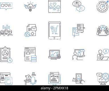 Management basics outline icons collection. Leadership, Planning ...