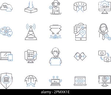 Robotic process automation outline icons collection. Robotics, Process, Automation, RPA, Machine, Learning, AI vector and illustration concept set Stock Vector