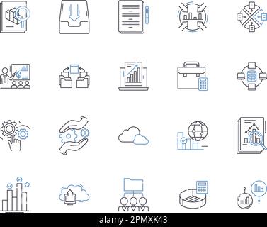 Data and cloud outline icons collection. Data, Cloud, Analytics, Storage, Security, Computing, Services vector and illustration concept set. Saas Stock Vector