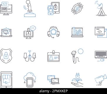 Electronic industry outline icons collection. electronics, industry, electronic, consumer, devices, manufacturing, technology vector and illustration Stock Vector