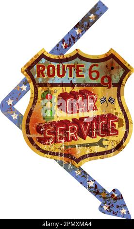 Vintage super grungy american car service and gas station sign, retro distressed and weathered vector illustration Stock Vector