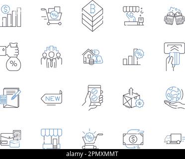 Market income outline icons collection. Income, Market, Earnings, Wages, Profits, Salaries, Remuneration vector and illustration concept set. Returns Stock Vector