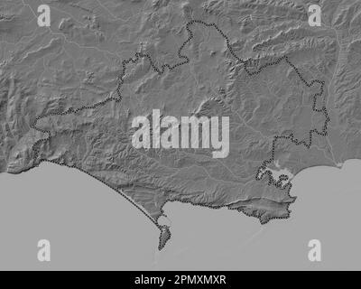 Dorset, administrative county of England - Great Britain. Bilevel elevation map with lakes and rivers Stock Photo