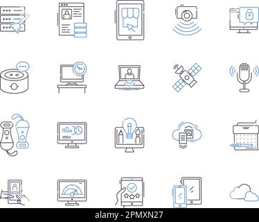 Deep learning outline icons collection. Deep, Learning, Neural, Networks, AI, Machine, Computer vector and illustration concept set. Vision Stock Vector