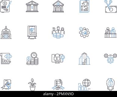 Commerce outline icons collection. Trade, Merchandise, Shopping, Trading, Business, Retail, Buying vector and illustration concept set. Selling Stock Vector