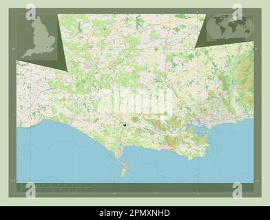 Dorset, administrative county of England - Great Britain. Open Street Map. Corner auxiliary location maps Stock Photo